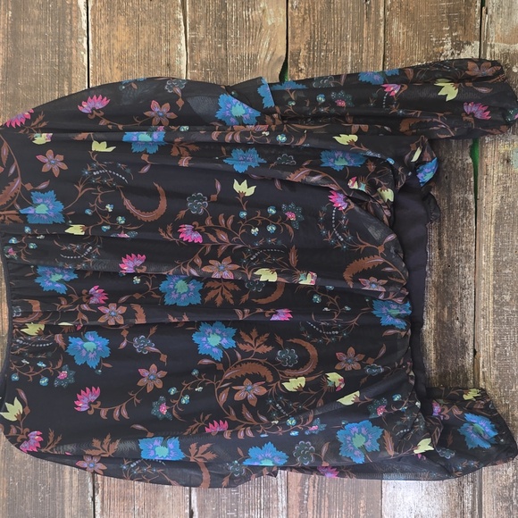 Free People Black Blouse with Colorful Floral Design, Size M - Picture 2 of 5